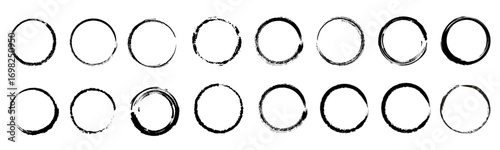 Grunge circle frames. Hand drawn grunge circles with rough brush texture and ink splash effect. vector set