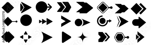 Bullet points. List icon set with geometric shapes, arrows, stars, hearts in outline style. Isolated vector bullet point collection