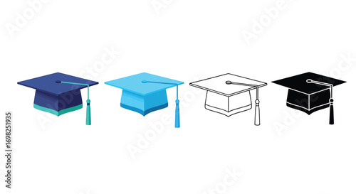 Graduation cap academic achievement vector illustration icon set