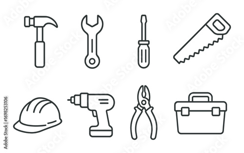 Silhouette of essential tools for construction and repair work