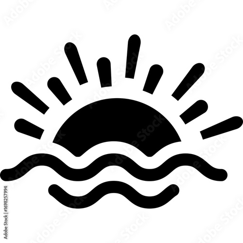 Sunrise over sea with waves flat icon