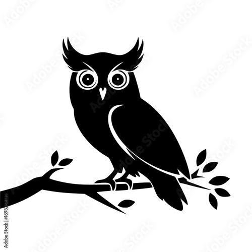 Wise owl perched on a branch, symbolizing knowledge mystery and nocturnal wisdom