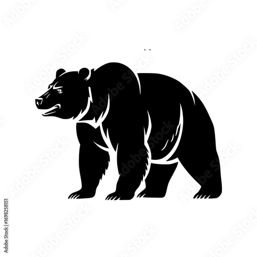 Powerful black bear silhouette prowling with fierce expression embodying strength and nature's wild spirit