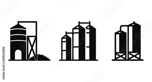 A black and white image of a silo icon vector set