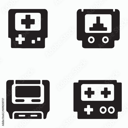 Gaming cartridge retro solid icons bundle