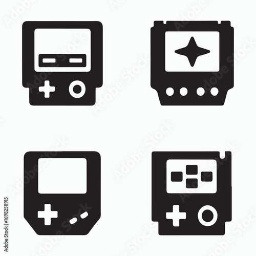 Old video game cartridge solid icon set
