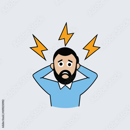 Man with Beard Holding His Head in Hands Illustration
