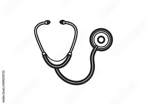 Silhouette of a classic stethoscope diagnostic device for medical professional use vector illustration.