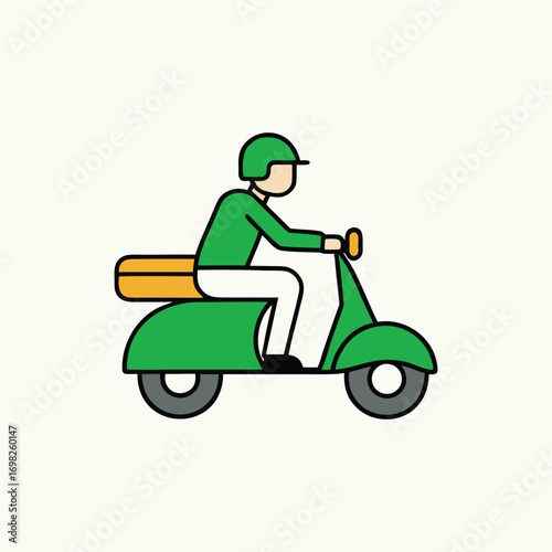 Cartoon Modern Green Scooter with Man Riding