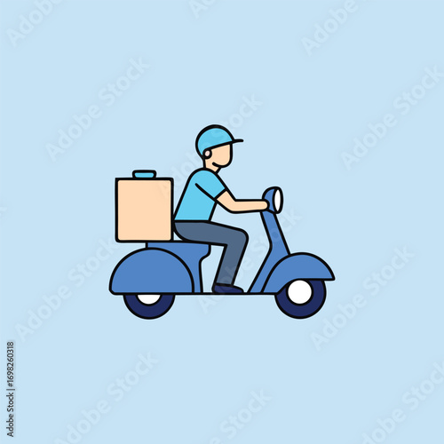 Courier Riding Blue Scooter with Package Vector