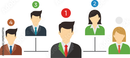 Diverse team members connected in a business hierarchy, showing leadership and collaboration.