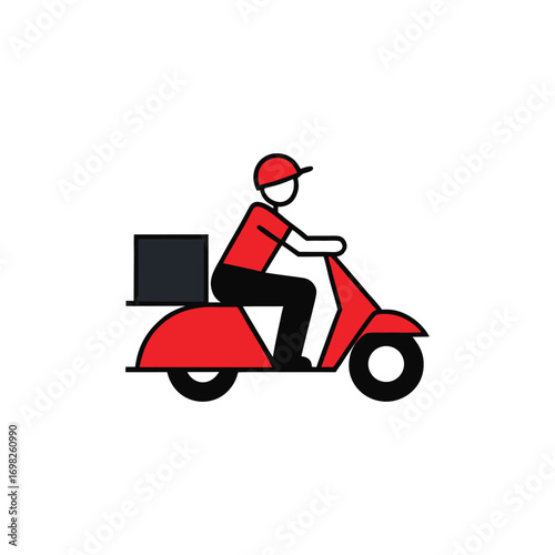 Courier Worker on Red and Black Scooter Illustration