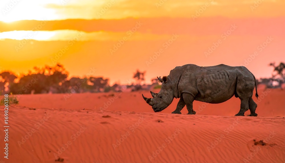 Fototapeta premium Rhino at sunset in desert