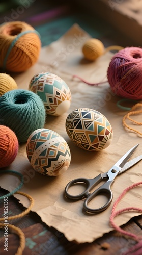 Crafting with Geometric Painted Easter Eggs and Yarn
