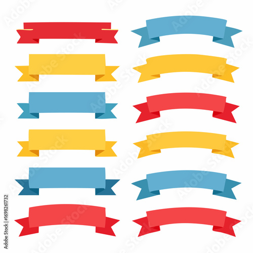 Vector set of monochrome ribbon banners, flat black and white design, various folded and curled styles, perfect for headings and titles