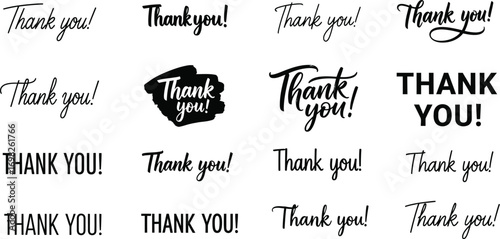 Collection of diverse "Thank You" typography designs for expressing gratitude