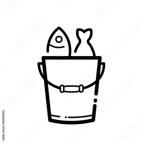 Bucket with fish line icon