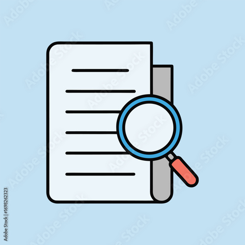 Documents with Magnifying Glass Graphic Illustration