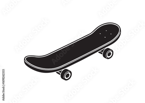 Black skateboard vector icon silhouette, extreme sports and skateboarding illustration.