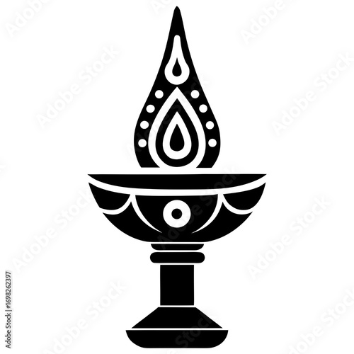 Brass Durga Puja Ritual Lamp Vector Illustration