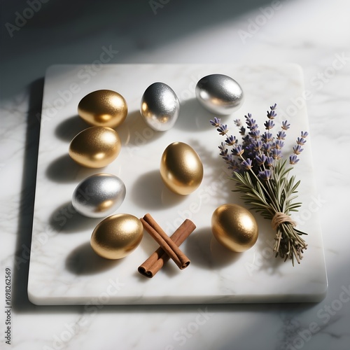 Golden and Silver Eggs on a Marble Board