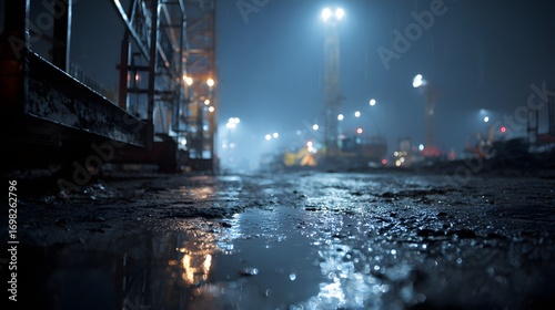 Rainy Construction Site with Reflections