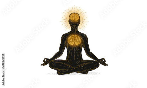Mindfulness Meditation with Brain Illustration – Mental Health Concept
