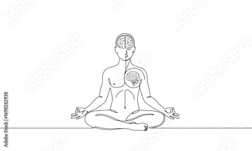 Mindfulness Meditation with Brain Illustration – Mental Health Concept
