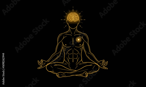 Mindfulness Meditation with Brain Illustration – Mental Health Concept