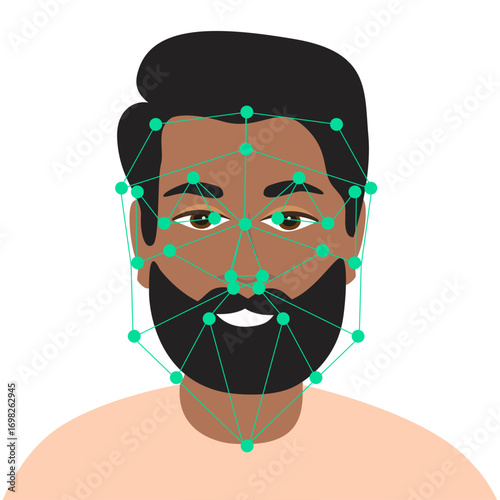 Verification ID Arabian. of Verification ID using system of face recognition and personal ID. The concept is take a photo by holding their own ID to get verified. Vector illustration.