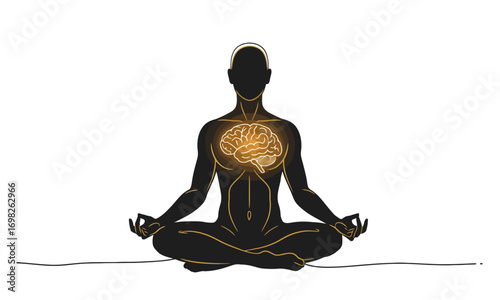 Mindfulness Meditation with Brain Illustration – Mental Health Concept
