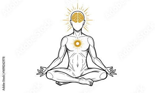 Mindfulness Meditation with Brain Illustration – Mental Health Concept