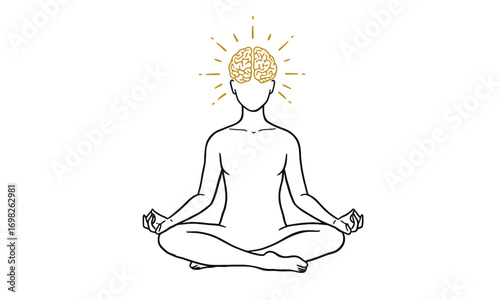 Mindfulness Meditation with Brain Illustration – Mental Health Concept