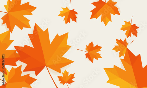 Decorative autumn leaves on orange gradient background, seasonal nature design for fall themes