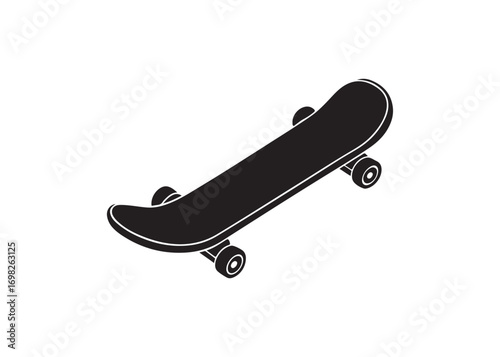 Sleek black skateboard silhouette with wheels ready for a ride or stunt vector illustration.