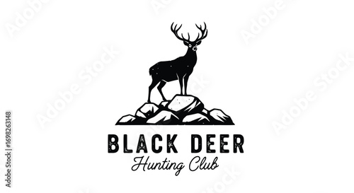 Vector illustration of vintage black deer hunting club logo with text