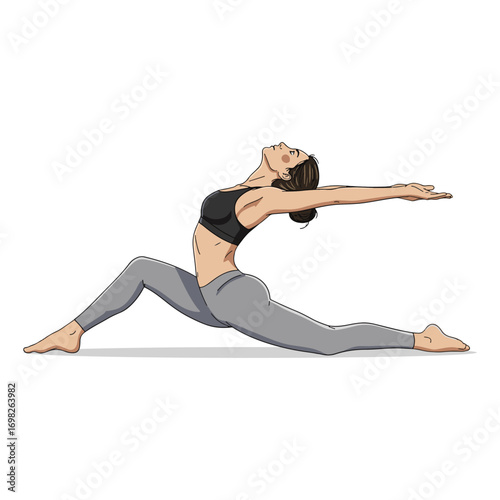 Illustration of a woman doing yoga in a low lunge position.