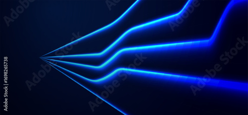 Neon blue glowing lines converge in a futuristic digital landscape