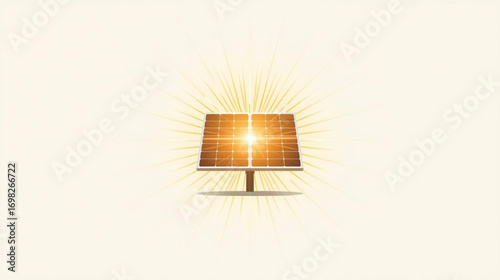 A single solar panel with a bright sunburst effect, a powerful symbol for alternative green energy, sustainability, and eco-friendly power generation