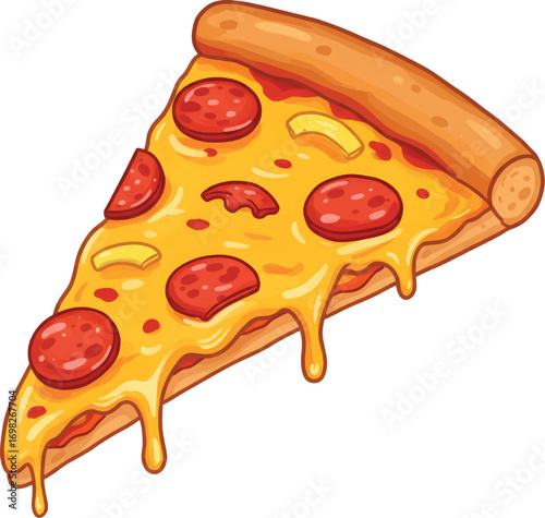 Vector Illustration Delicious Pizza Slice with Pepperoni and Pineapple