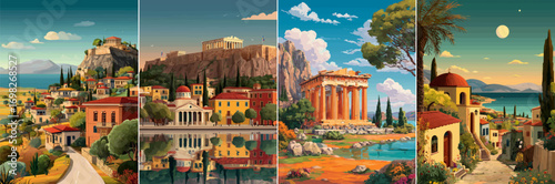 vector illustration of greek landscape