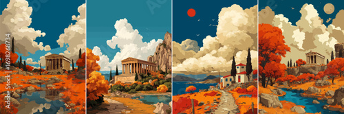 vector illustration of greek landscape