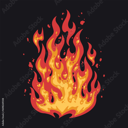 Bright flames dancing against a dark background
