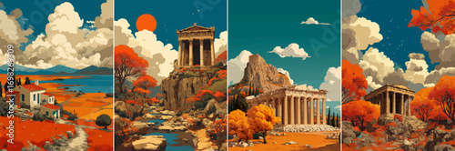 vector illustration of greek landscape