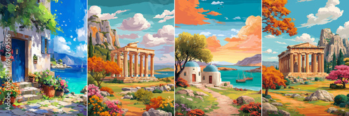 vector illustration of greek landscape