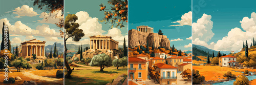 vector illustration of greek landscape