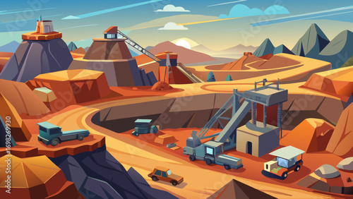 Animated Mountain Quarry Mining Site Background Vector Illustration 