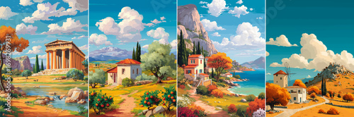 vector illustration of greek landscape