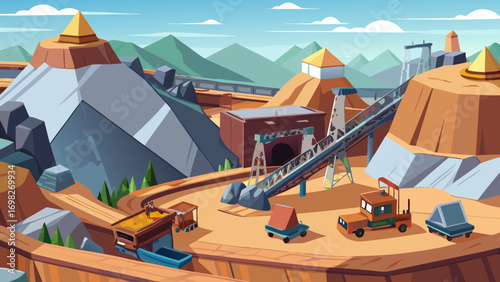 Animated Mountain Quarry Mining Site Background Vector Illustration 