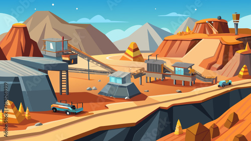 Animated Mountain Quarry Mining Site Background Vector Illustration 
